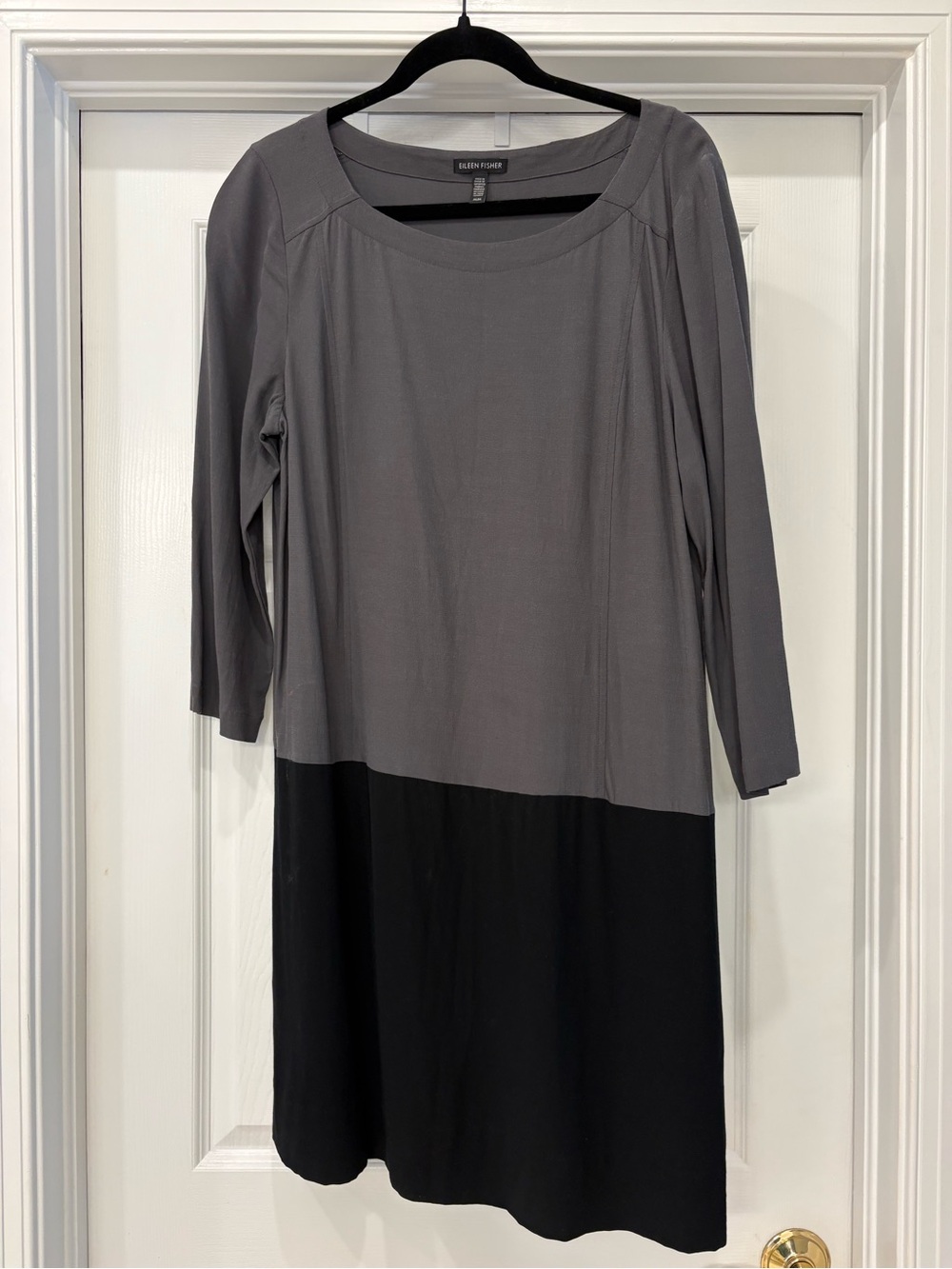 Eileen Fisher Two-Tone Gray and Black Long Sleeve Shift Dress